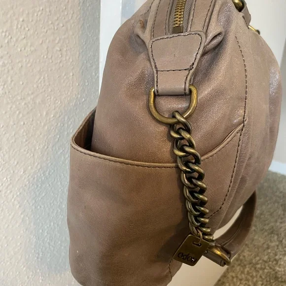 HOBO Taupe Leather Shoulder Bag with Chain-Accent Strap - Picture 7 of 12